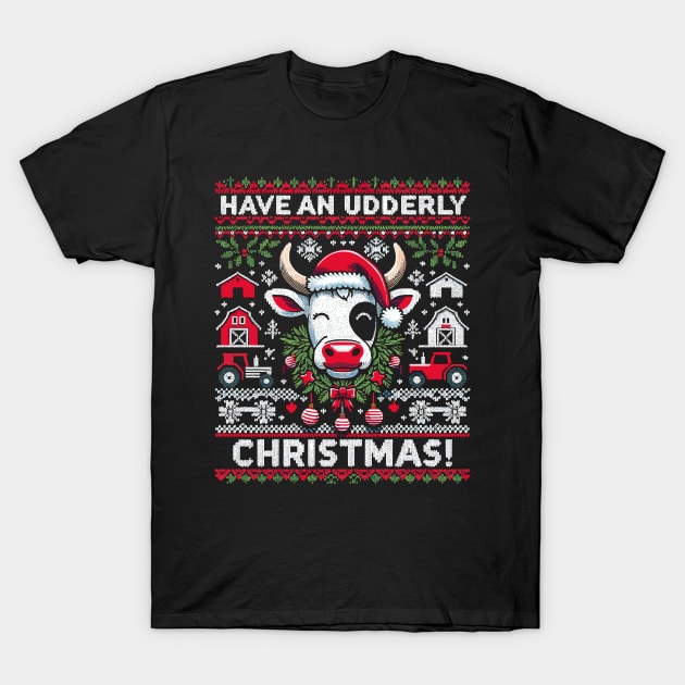 Funny Ugly Christmas Cow Holiday Design T-Shirt by Indigo Lake